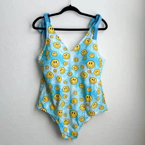 Posh Peanut Swimsuit One Piece Blue Smiley Face - Picture 4 of 14